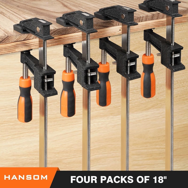 HANSOM 4-Pack 18 inch Bar Clamps,Long Wood Clamps Heavy Duty Force 600 Lbs Adjustable and Release Quickly,Woodworking Clamps Throat Depth 2.5 inch with Plastic Handle - Image 5